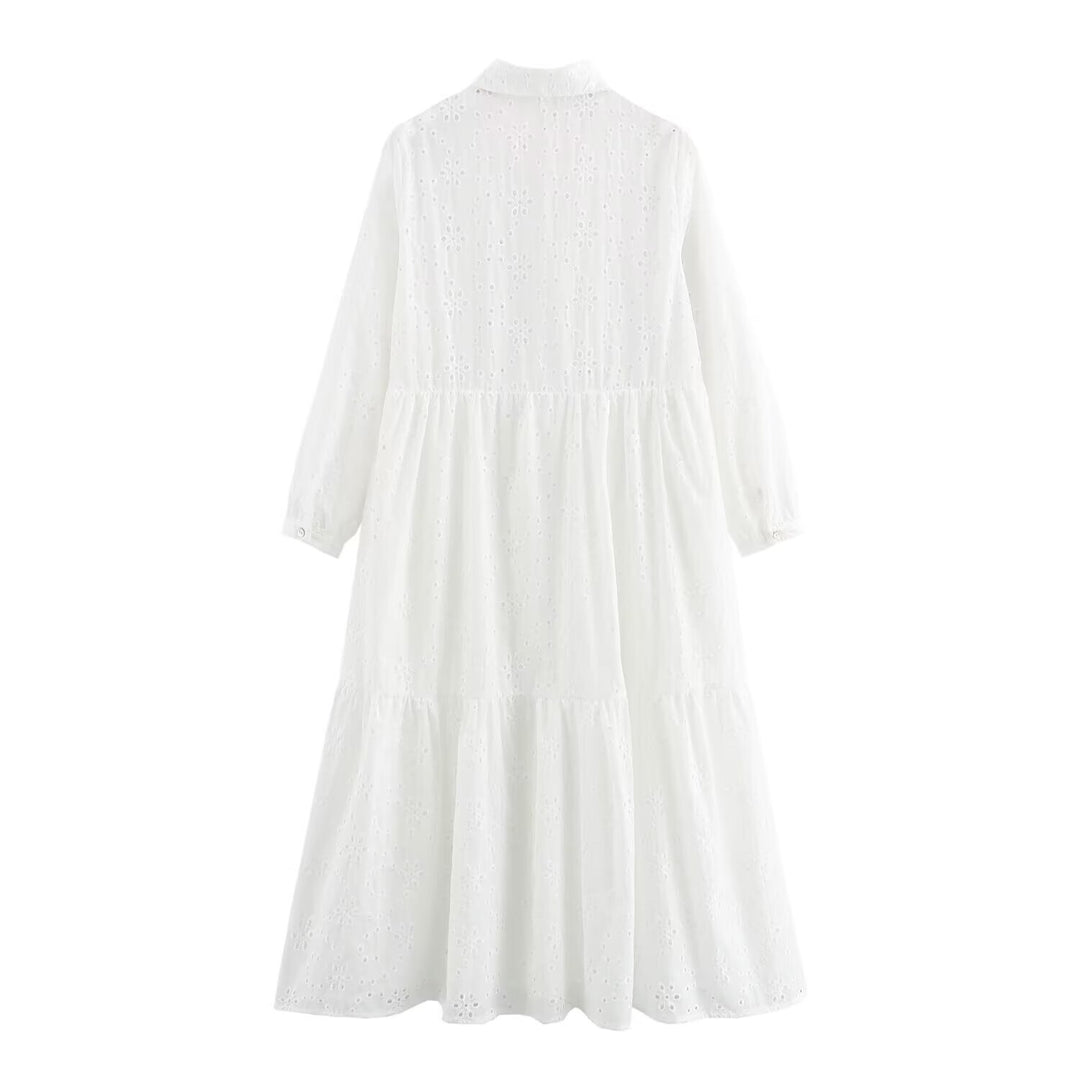 Damen Broderie-Anglaise Hemdblusenkleid mit Stufenrock Shop Nory