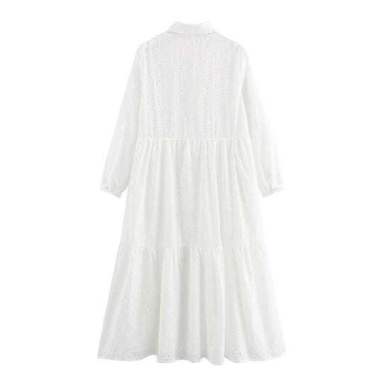 Damen Broderie-Anglaise Hemdblusenkleid mit Stufenrock Shop Nory