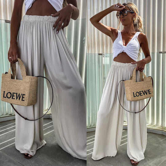 Damen weit geschnittene Palazzo-Hose mit hohem elastischem Bund und fließendem Jersey Shop Nory
