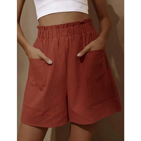 Shorts aus Baumwolle und Leinen mit hoher Taille für Damen