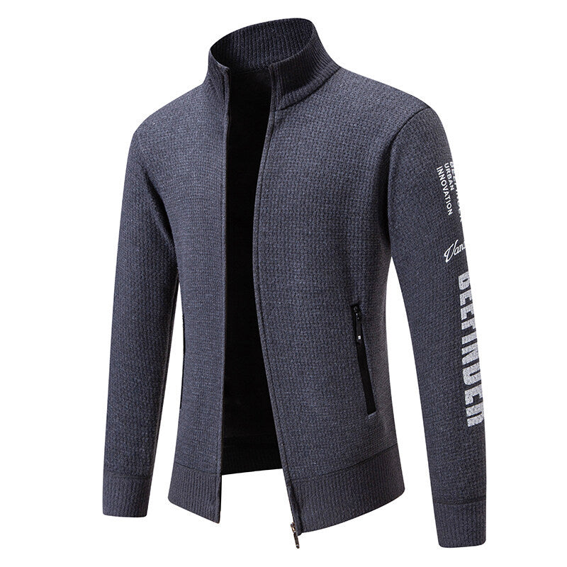 Herren Strukturierte Strickzipjacke mit Waffelstruktur, Stehkragen und Reißverschlusstaschen Shop Nory