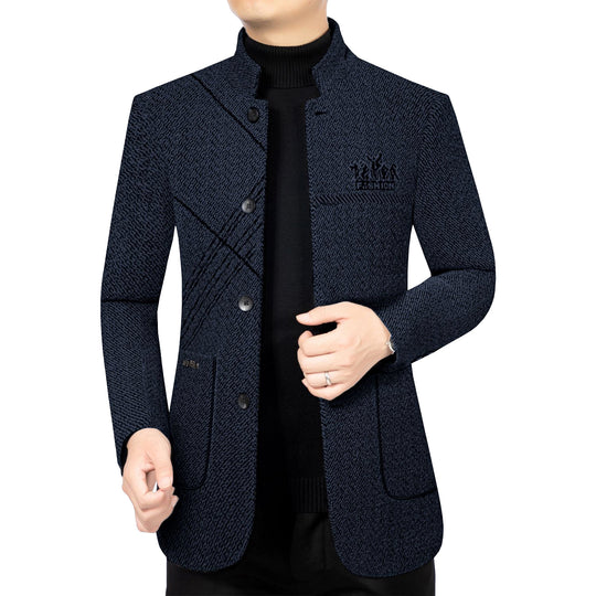 Herren Stehkragen-Mantel aus strukturierter Wollmischung mit schmaler Silhouette Shop Nory