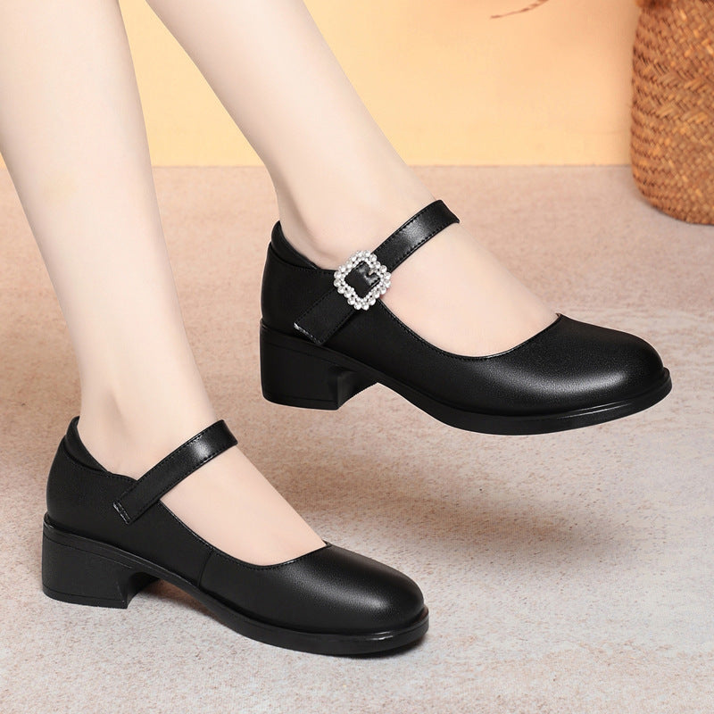 Damen Mary Jane Pumps mit dekorativem Riemchen und komfortablem Blockabsatz
