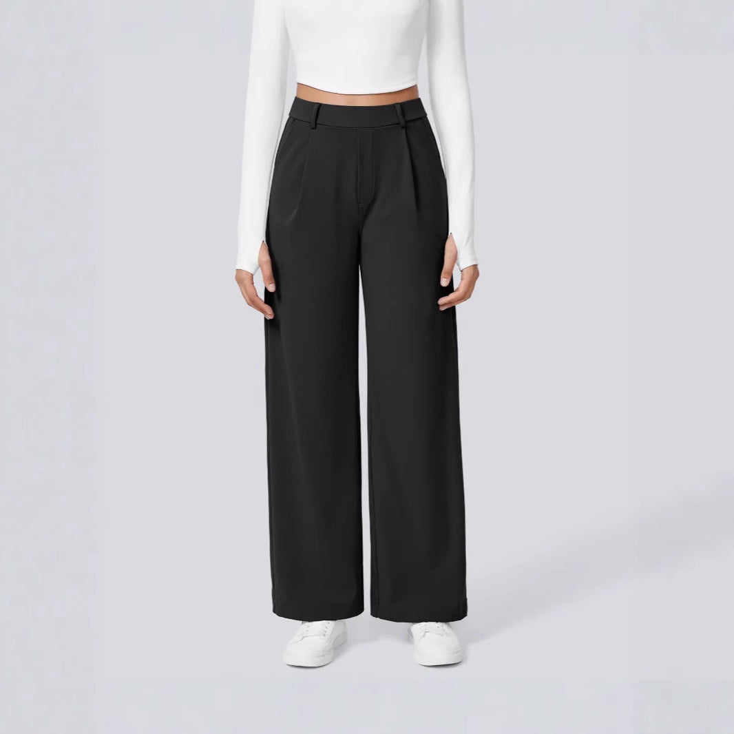 Damen Elegante High‑Waist Palazzo‑Hose mit vorderen Bundfalten und Eingrifftaschen Shop Nory