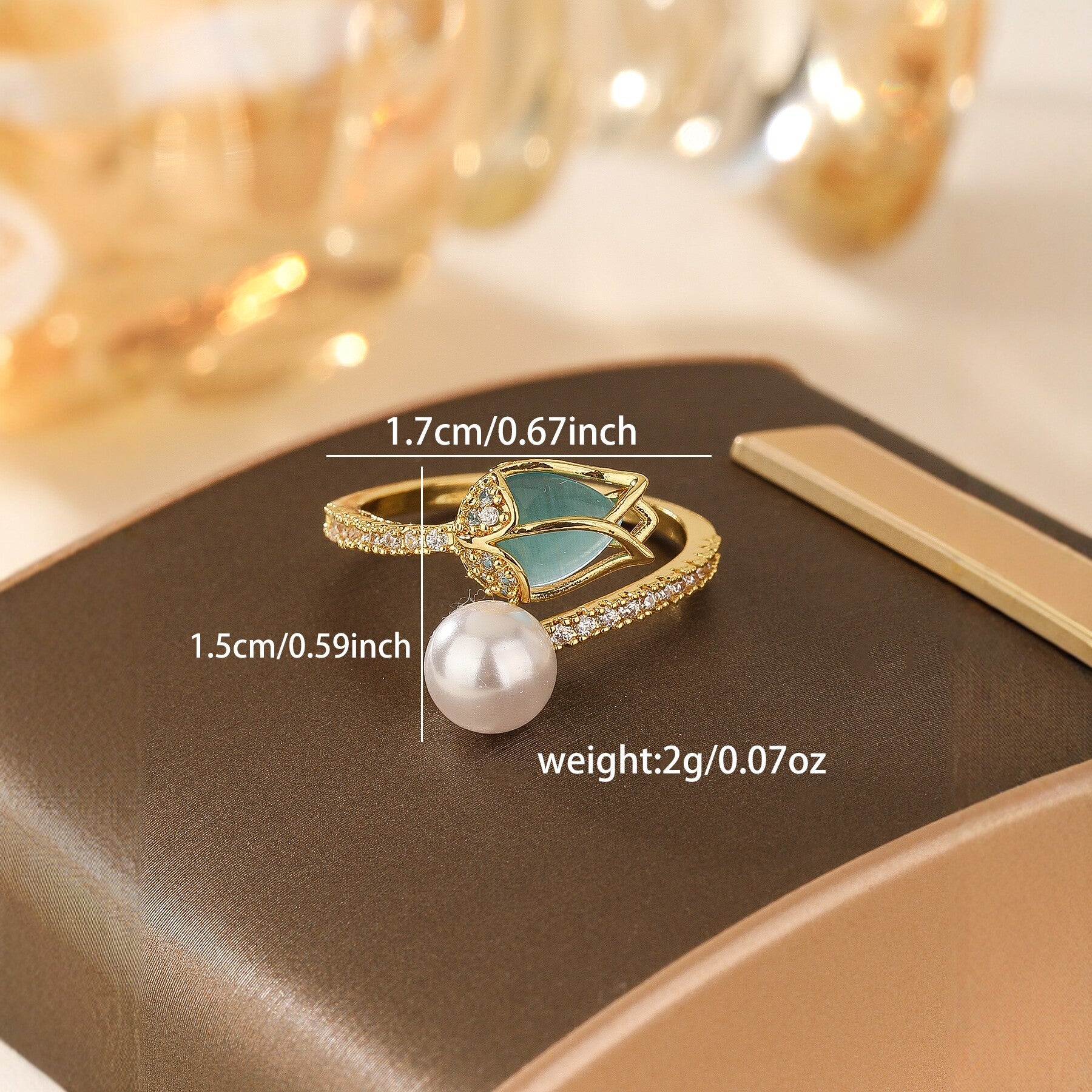 Damen Eleganter Ring mit Blumenmotiv und Perle Shop Nory