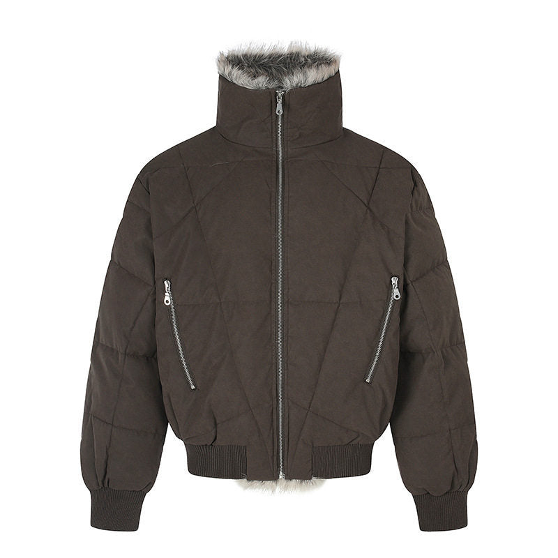 Damen gesteppte Bomberjacke mit Kunstfellbesatz, hohem Stehkragen und schrägen Reißverschlusstaschen Shop Nory