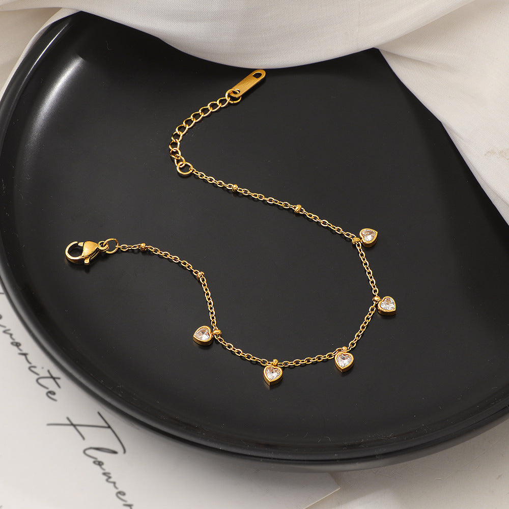 Damen Fußkette mit herzförmigen Kristallanhängern Shop Nory
