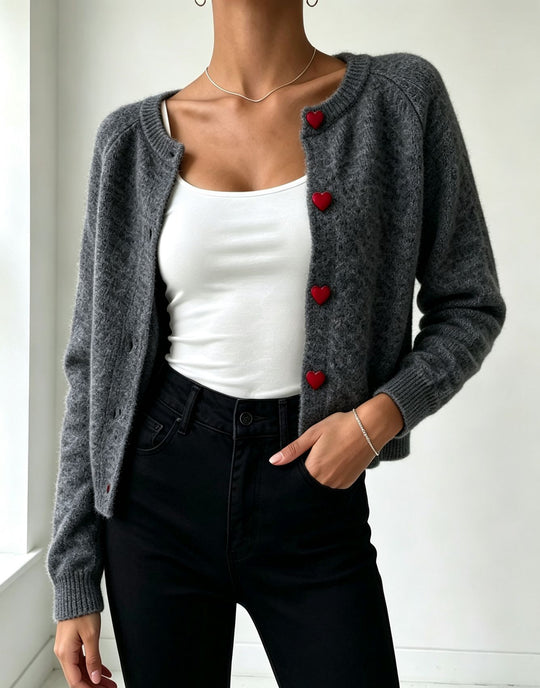 Damen Strickcardigan mit herzförmigen Zierknöpfen und weicher Mohair-Optik Shop Nory