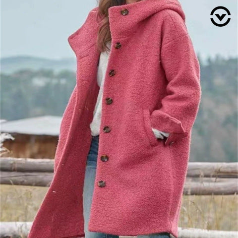 Damen Bouclé-Kapuzenmantel im Oversize-Schnitt mit verdeckter Knopfleiste Shop Nory