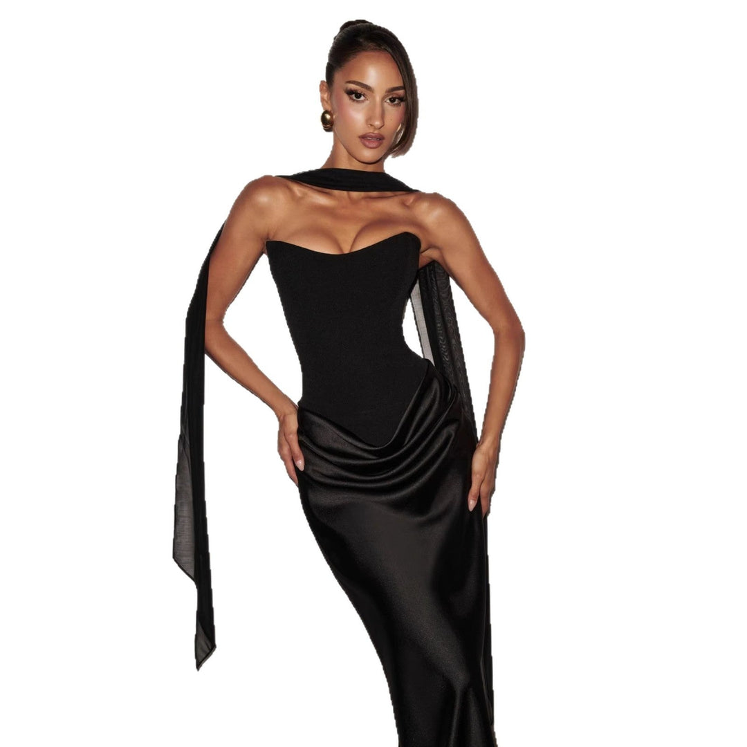Damen Abendkleid mit schulterfreiem Design und elegantem Schlitz Shopnory