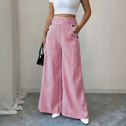Damen nan hochgeschnittene Palazzo-Hose mit maritimen Knopfdetails und weitem Bein Shop Nory