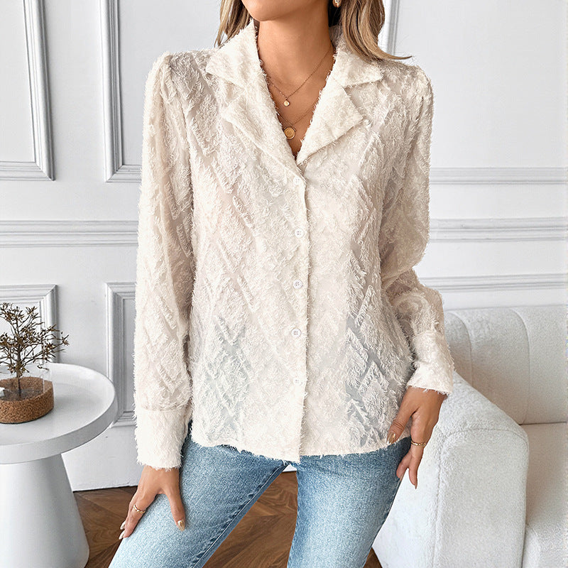 Damen Texturierte Chiffon-Bluse mit Reverskragen und Strukturmuster Shop Nory