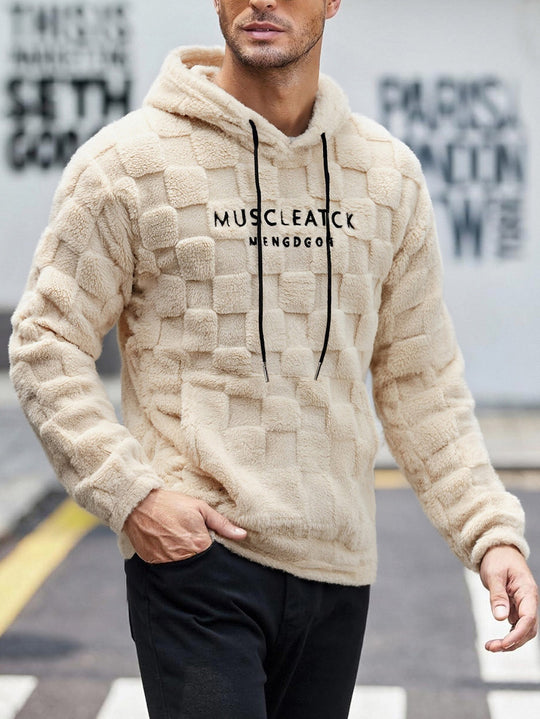 Herren flauschiger Sherpa-Hoodie mit Quadrat-Steppmuster, Kängurutasche und verstellbarer Kapuze Shop Nory