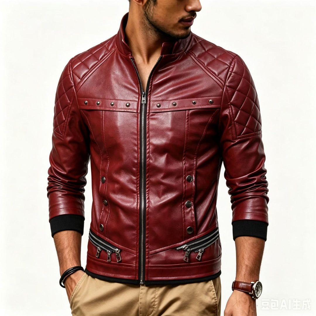 Herren Biker-Lederjacke mit gesteppter Schulter, voluminösem Fellkragen und Zierreißverschlüssen Shop Nory