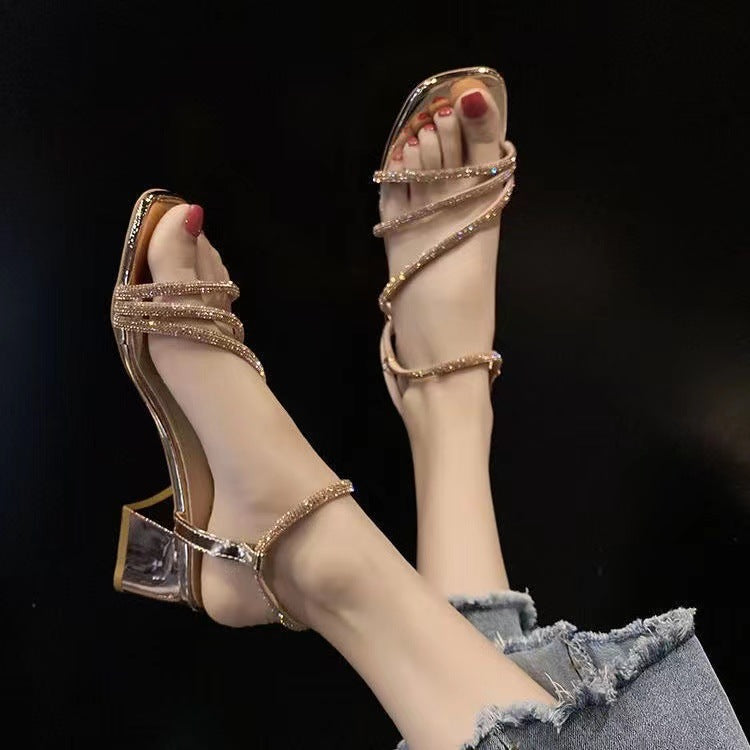 Damen Elegante Strass‑Riemchen Sandaletten mit quadratischer Zehenbox und stabilem Blockabsatz Shop Nory