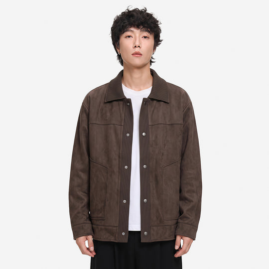Herren Overshirt-Jacke im Wildlederlook mit Rippkragen und Druckknopfleiste Shop Nory