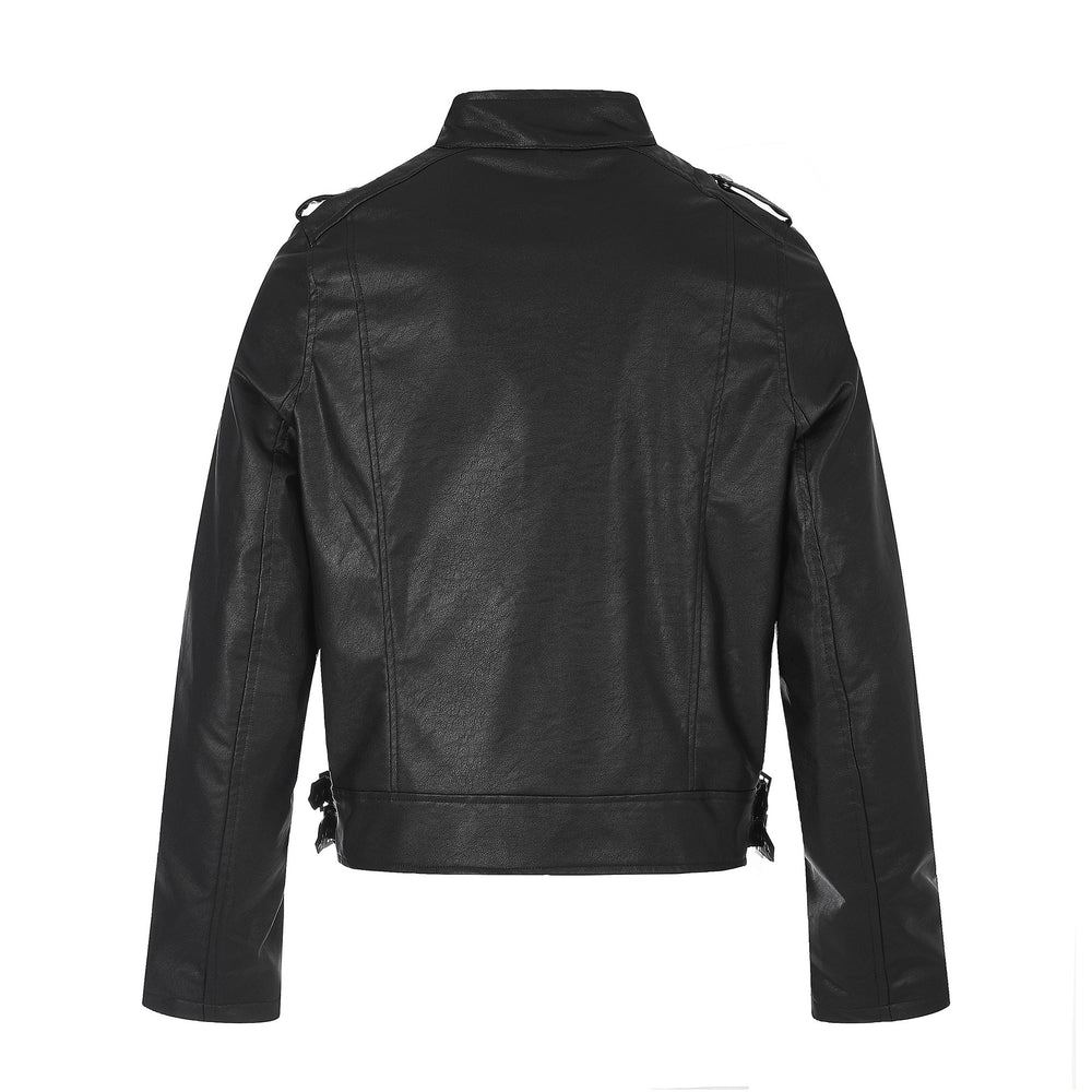 Herren Biker‑Lederjacke im Military‑Style mit Nieten, Stehkragen und Taillengürtel Shop Nory