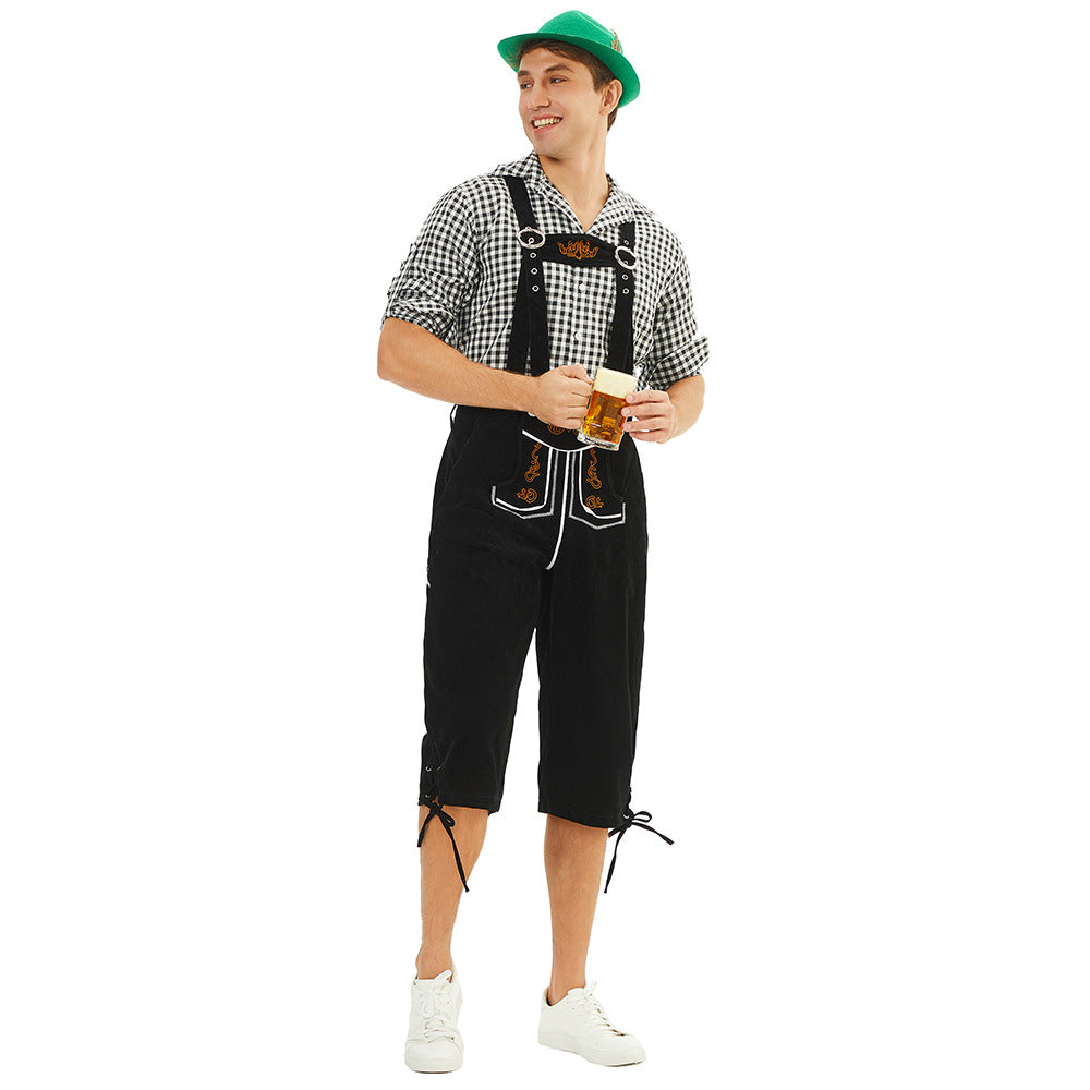 Herren nan traditionelle bayerische Trachtenlederhose knielang mit bestickten Hosenträgern Shop Nory