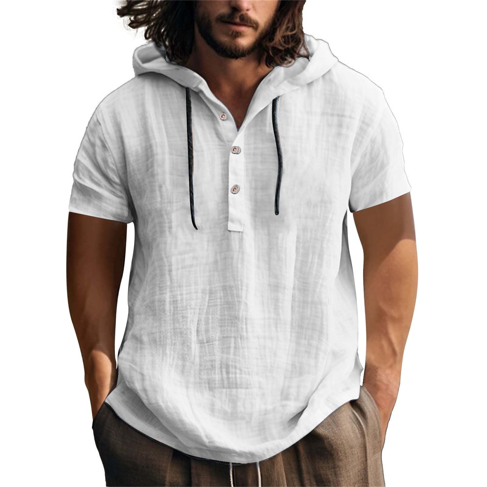Herren lässiges Kurzarm-Hoodie mit Knopfleiste