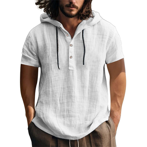 Herren lässiges Kurzarm-Hoodie mit Knopfleiste