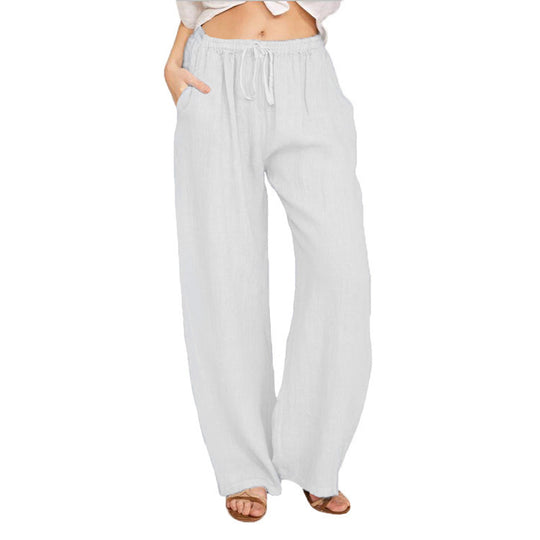 Damen Weite Leinenoptik-Hose mit Gummibund, Tunnelzug und Eingrifftaschen Shop Nory