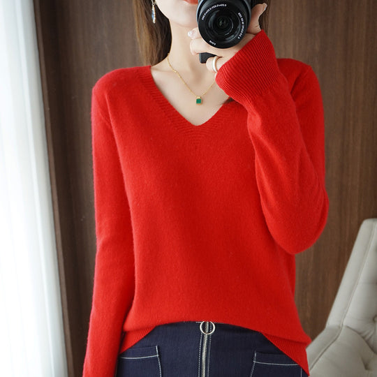 Damen Weicher V-Ausschnitt Kaschmirmix-Pullover mit feinen Rippbündchen Shop Nory