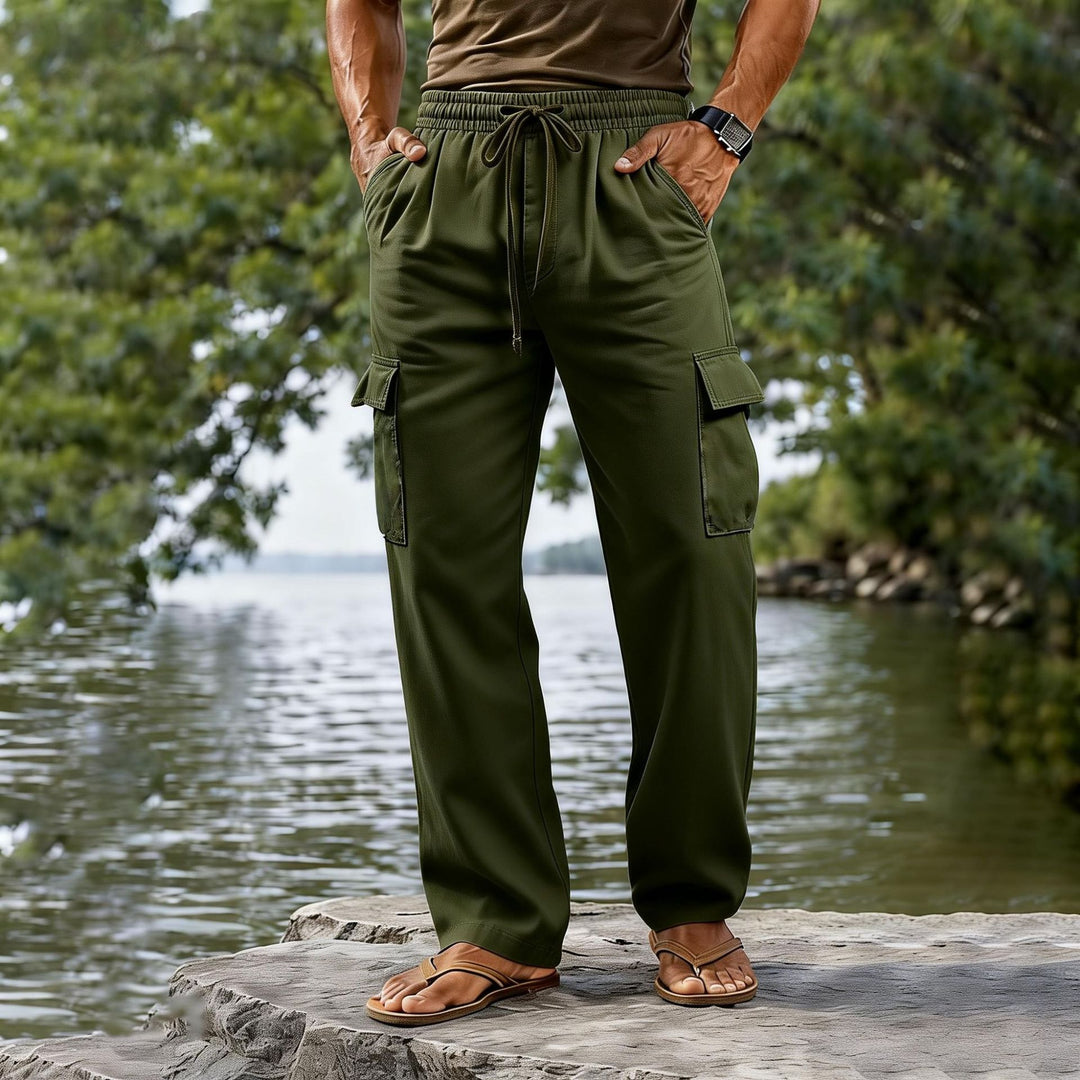 Herren leichte Cargo-Freizeithose mit elastischem Tunnelzugbund und geradem Bein Shop Nory