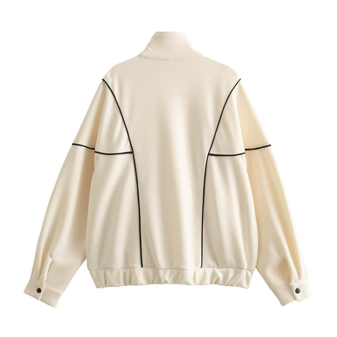 Damen Boxy Oversize Bomberjacke mit Kontrastpaspeln und Stehkragen Shop Nory