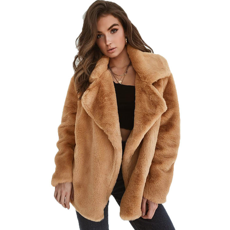 Damen Kuscheliger Oversized Kunstpelz-Mantel mit großem Reverskragen Shop Nory
