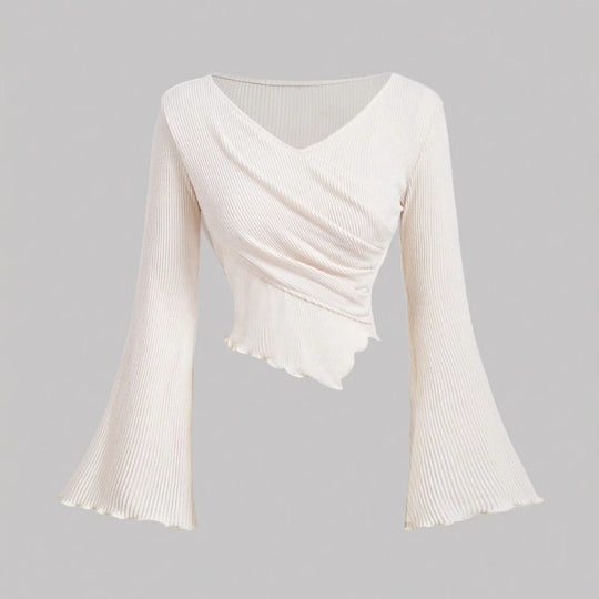 Damen Wickel-Crop-Longsleeve mit Trompetenärmeln Shop Nory