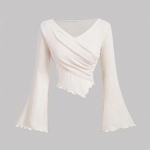 Damen Wickel-Crop-Longsleeve mit Trompetenärmeln Shop Nory