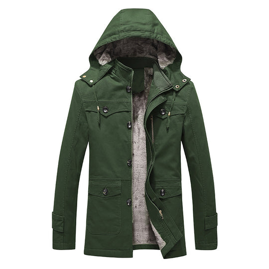 Herren wattierter Canvas-Parka mit fester Kapuze, kuscheligem Teddy-Innenfutter und Mehrfach-Taschen Shop Nory