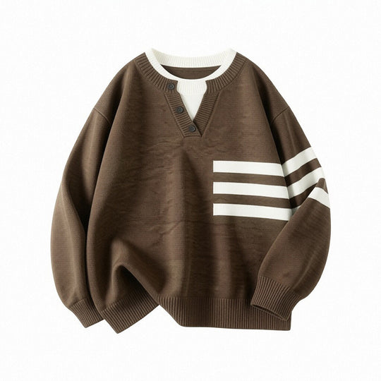 Damen Sportlicher Oversize Pullover mit Knopfleiste und Streifen Shop Nory