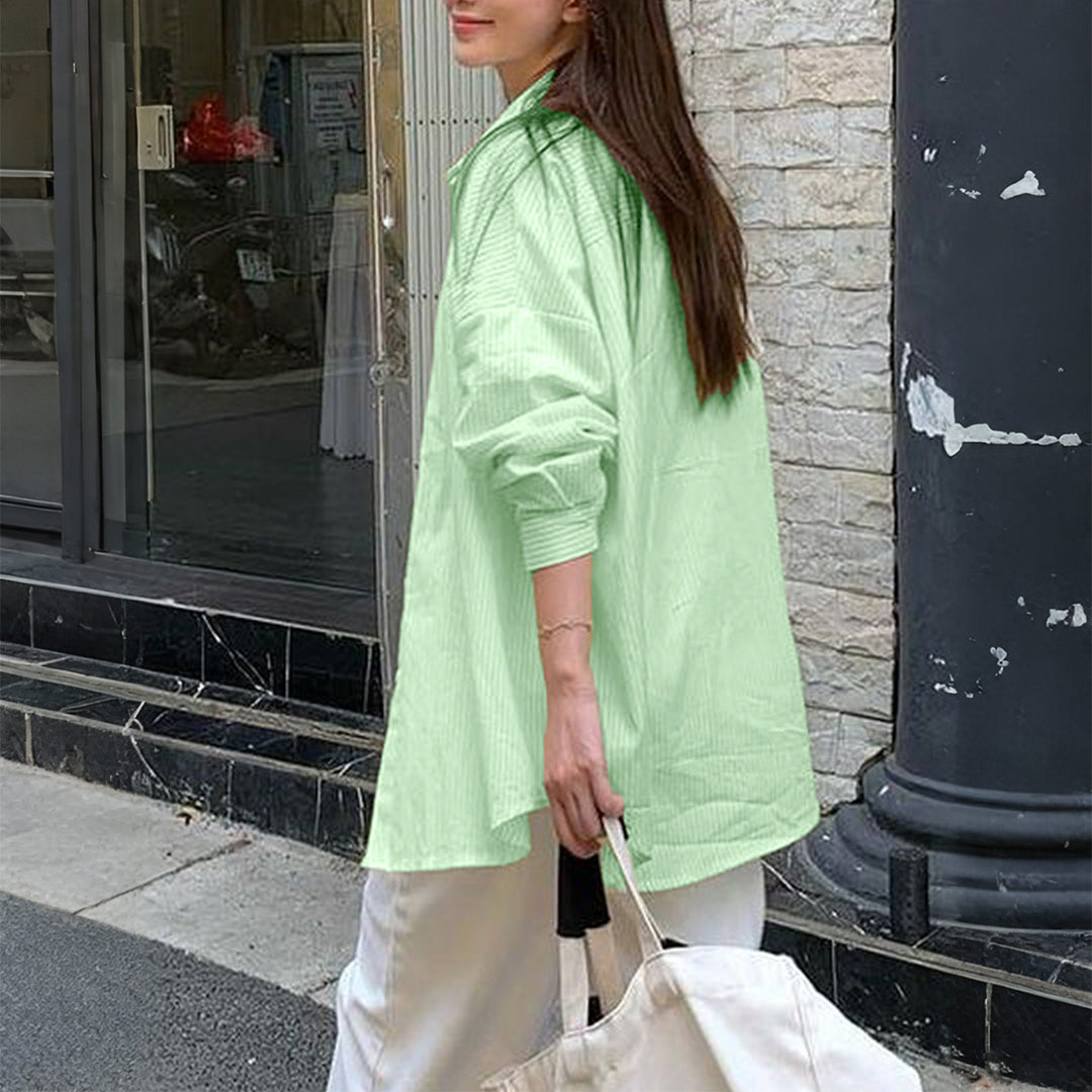 Damen nan oversized Hemd mit feiner Nadelstreifenstruktur, Kentkragen, abgerundetem Saum und geknöpften Manschetten Shop Nory