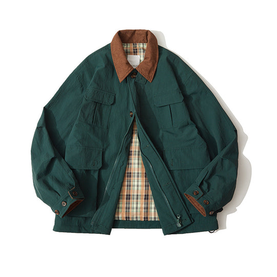 Herren Übergangs-Canvasjacke mit Cordkragen und kariertem Innenfutter Shop Nory