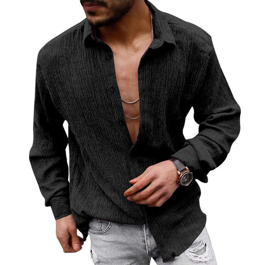 Herren lässiges Langarmhemd mit strukturiertem GewShopnorye und modernem Look