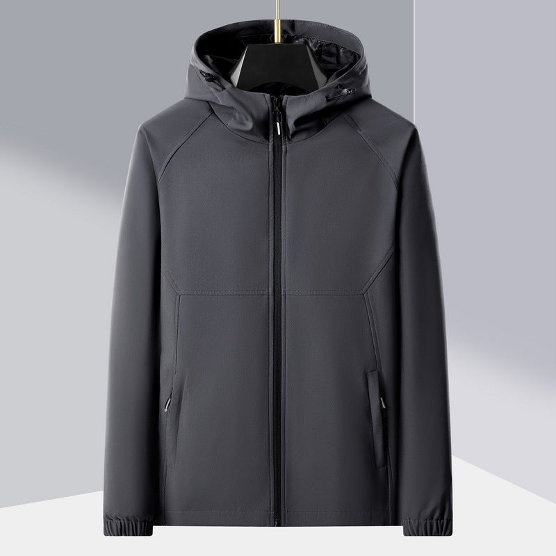 Herren leichte Softshell-Outdoorjacke mit ergonomischer Kapuze und diagonalem Brustreißverschluss Shop Nory