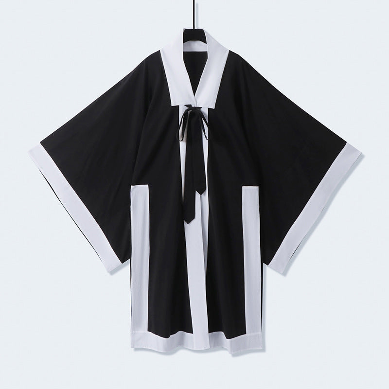 Unisex Oversize Kimono-Cardigan mit Kontrastblende, Bindeband und aufgesetzten Taschen Shop Nory