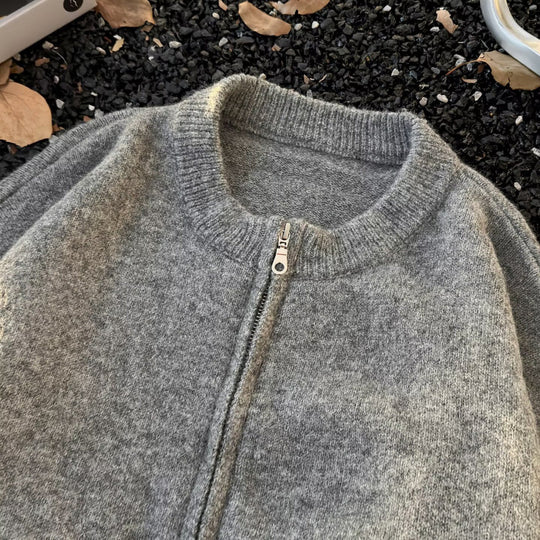 Unisex Feinstrick-Zipcardigan mit Rundhals und weichem Alpaka‑Mix Shop Nory