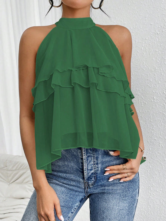 Damen Luftiges Chiffon-Top mit Stehkragen und mehrlagigen Volants Shop Nory