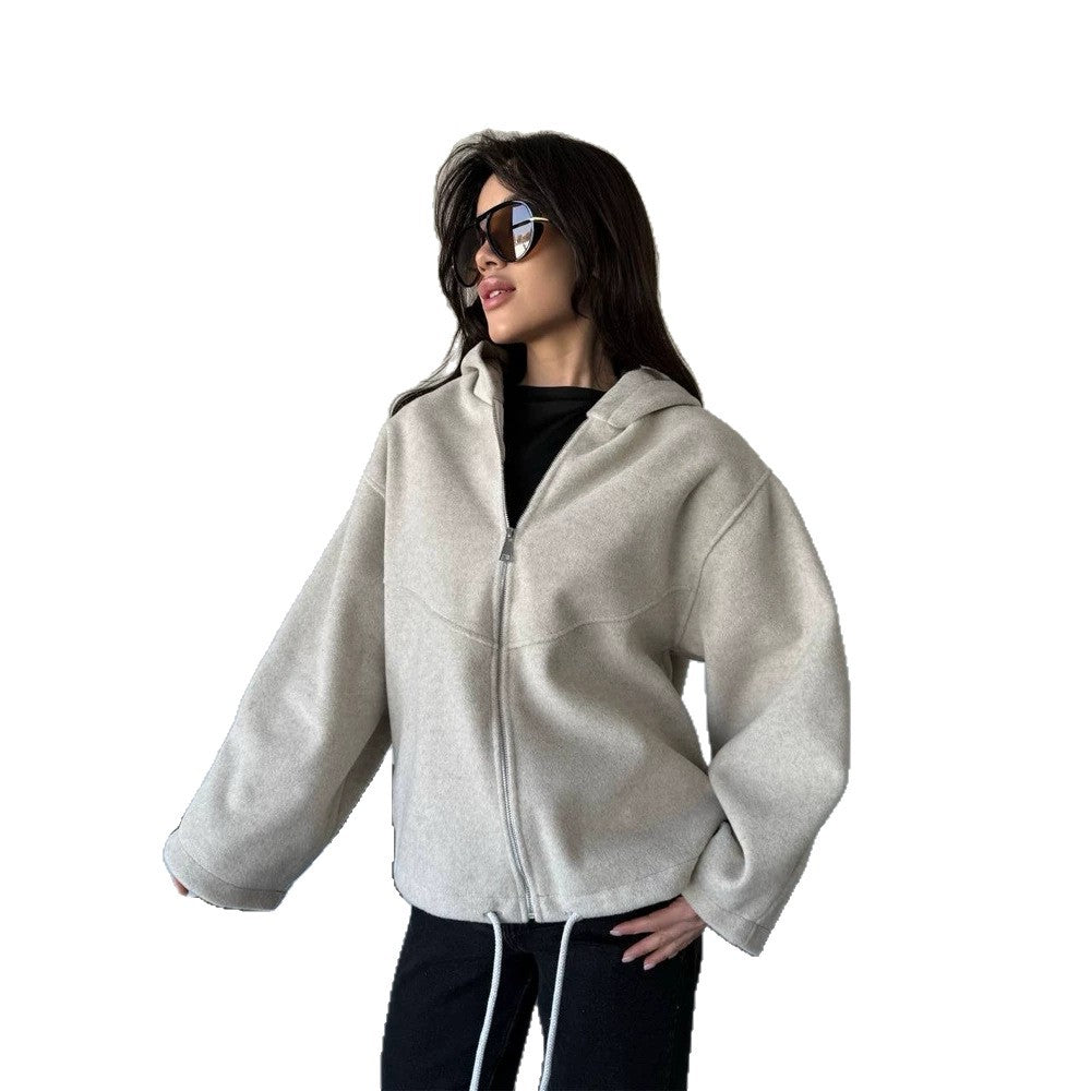 Damen Oversize Kapuzenjacke mit Reißverschluss und Tunnelzugsaum Shop Nory