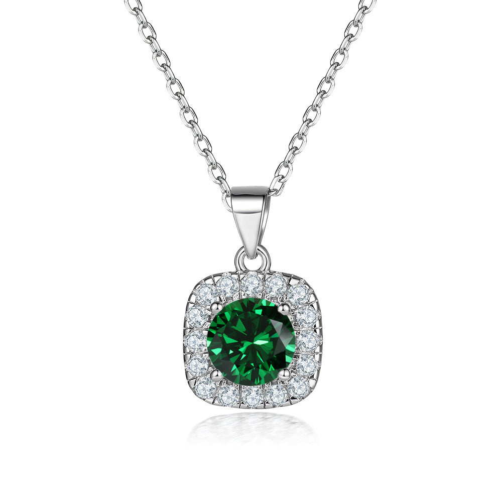 Damen Halskette mit luxuriösem, blauen Kristall und funkelndem Zirkonia-Rahmen Shop Nory