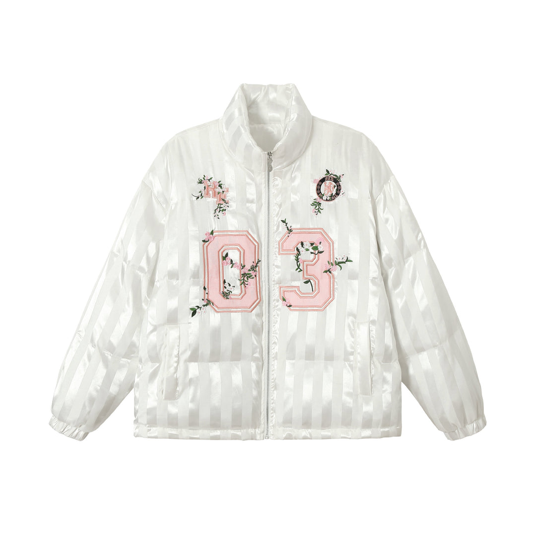 Damen Boxy gesteppte Satin‑Pufferjacke mit floralem Stickdetail Shop Nory