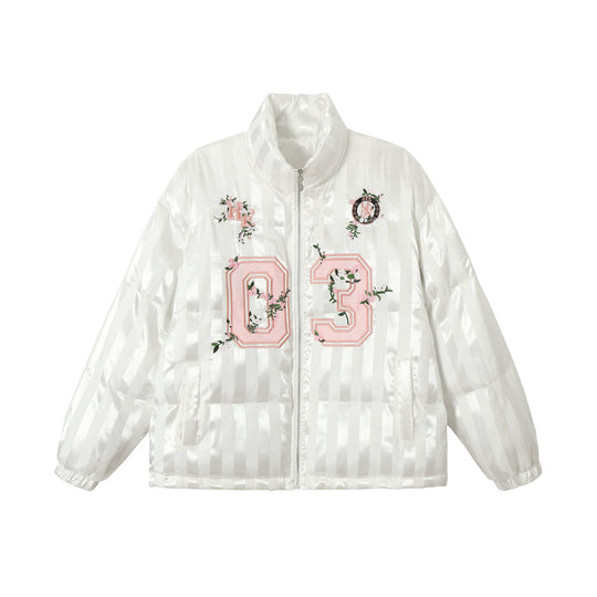 Damen Boxy gesteppte Satin‑Pufferjacke mit floralem Stickdetail Shop Nory