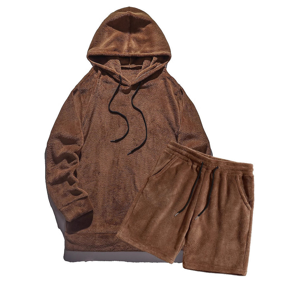 Herren Kuscheliges Hoodie-Shorts-Set