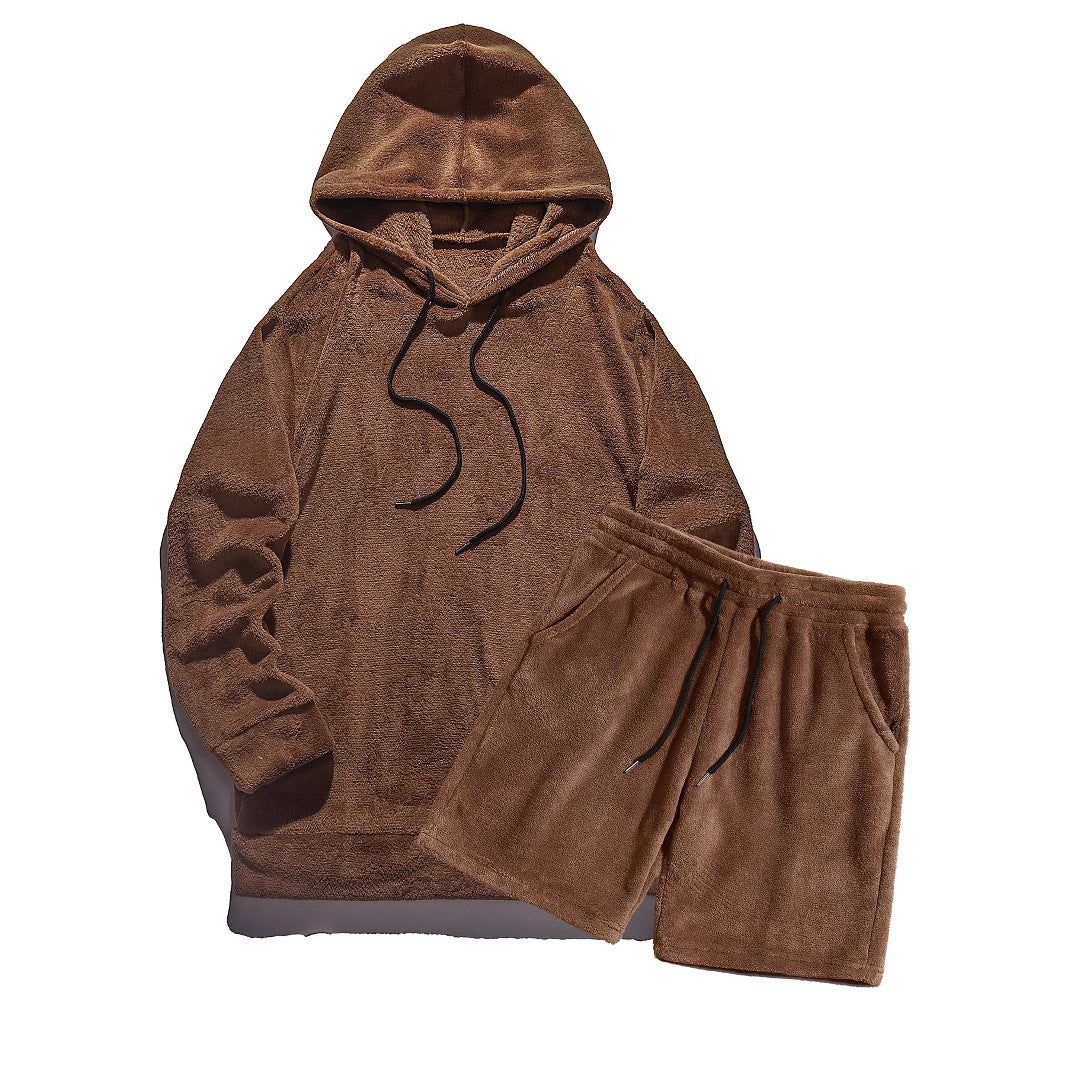 Herren Kuscheliges Hoodie-Shorts-Set