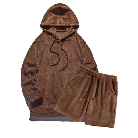 Herren Kuscheliges Hoodie-Shorts-Set