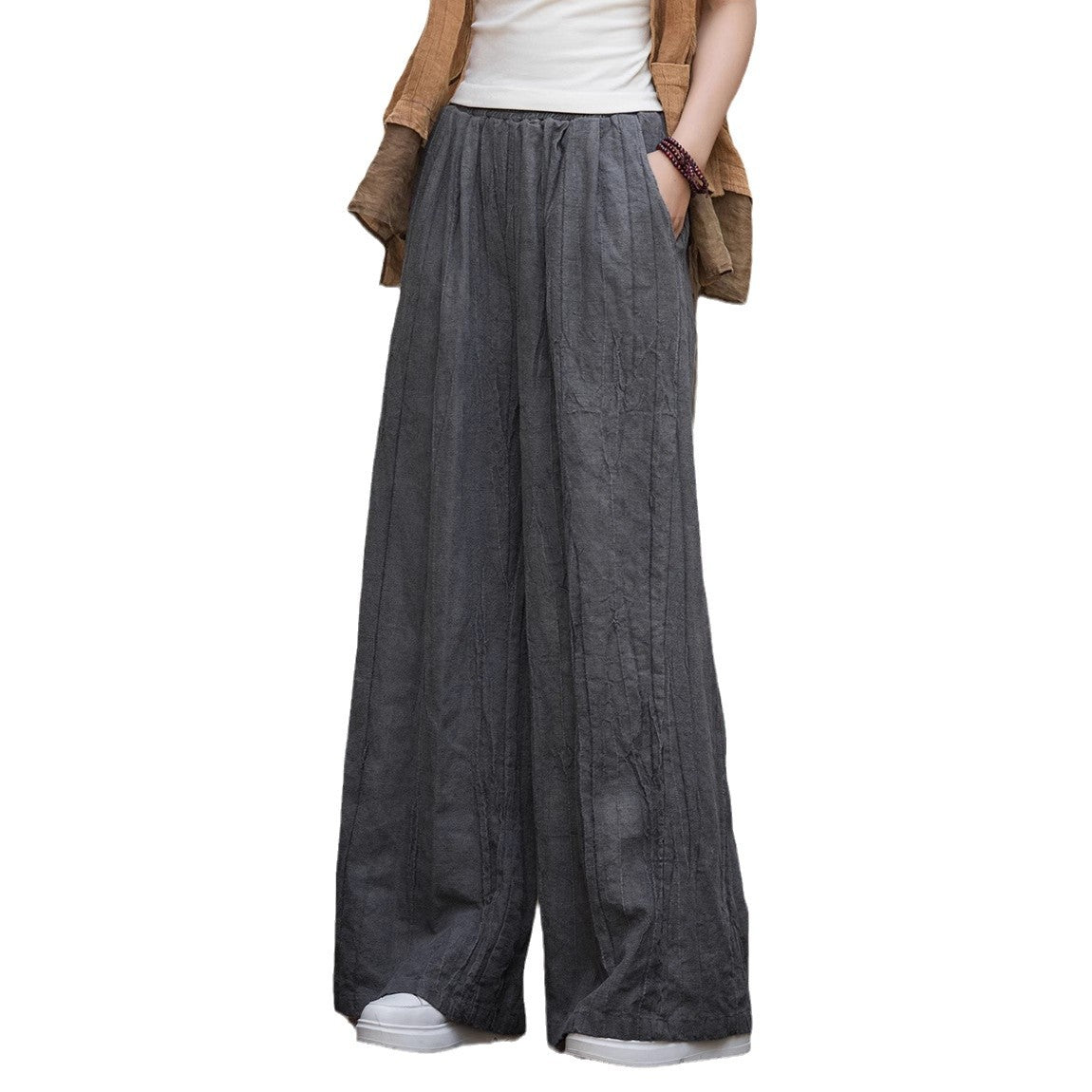 Damen weite Leinenhose mit eleganter Textur