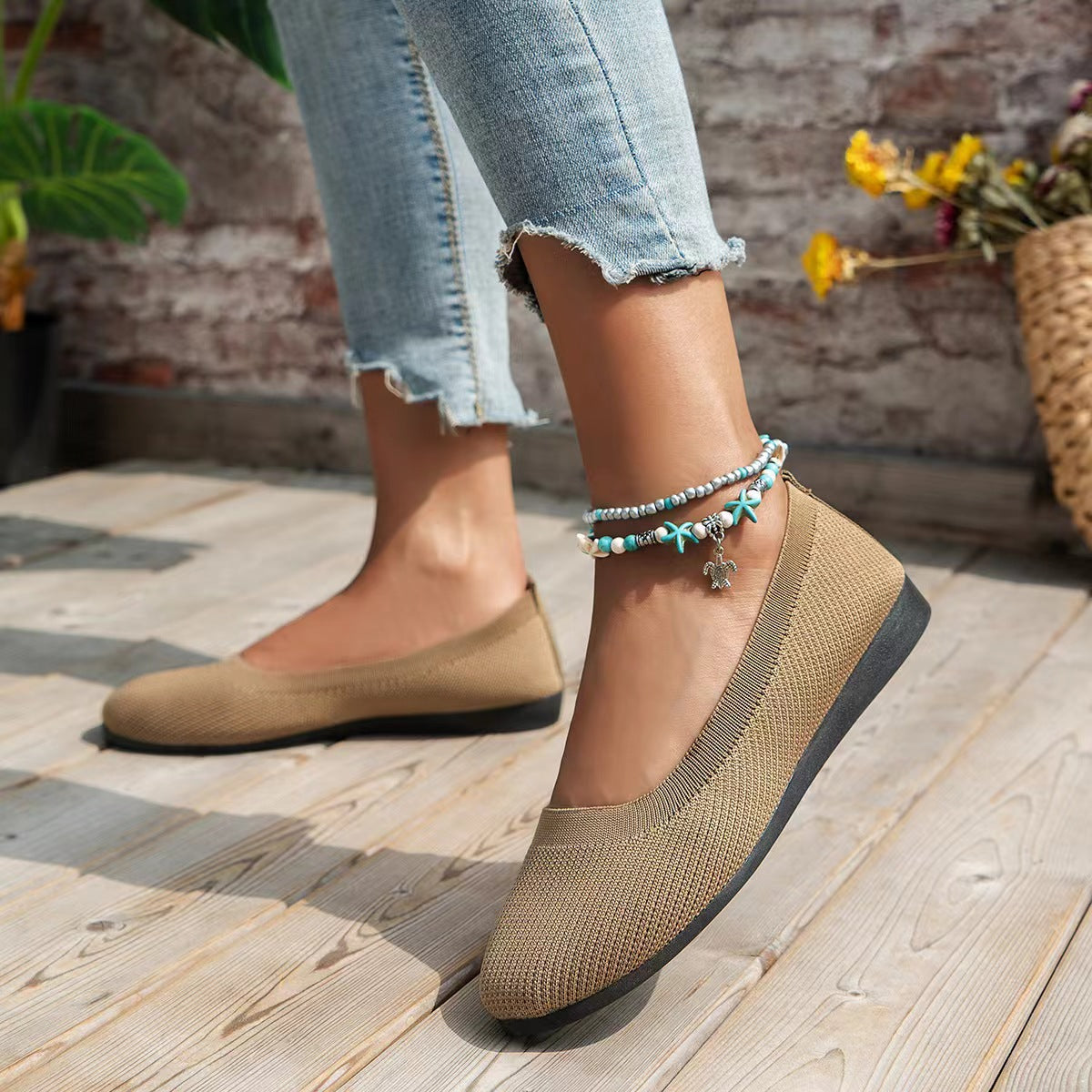 Damen bequeme Textil-Ballerinas im modernen Rippendesign Shopnory