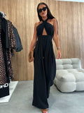 Damen Jumpsuit mit tiefem V-Ausschnitt und weiten Beinen